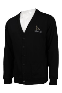 CAR033  製作黑色開衫毛衣 繡花logo針織外套 冷外套生產商